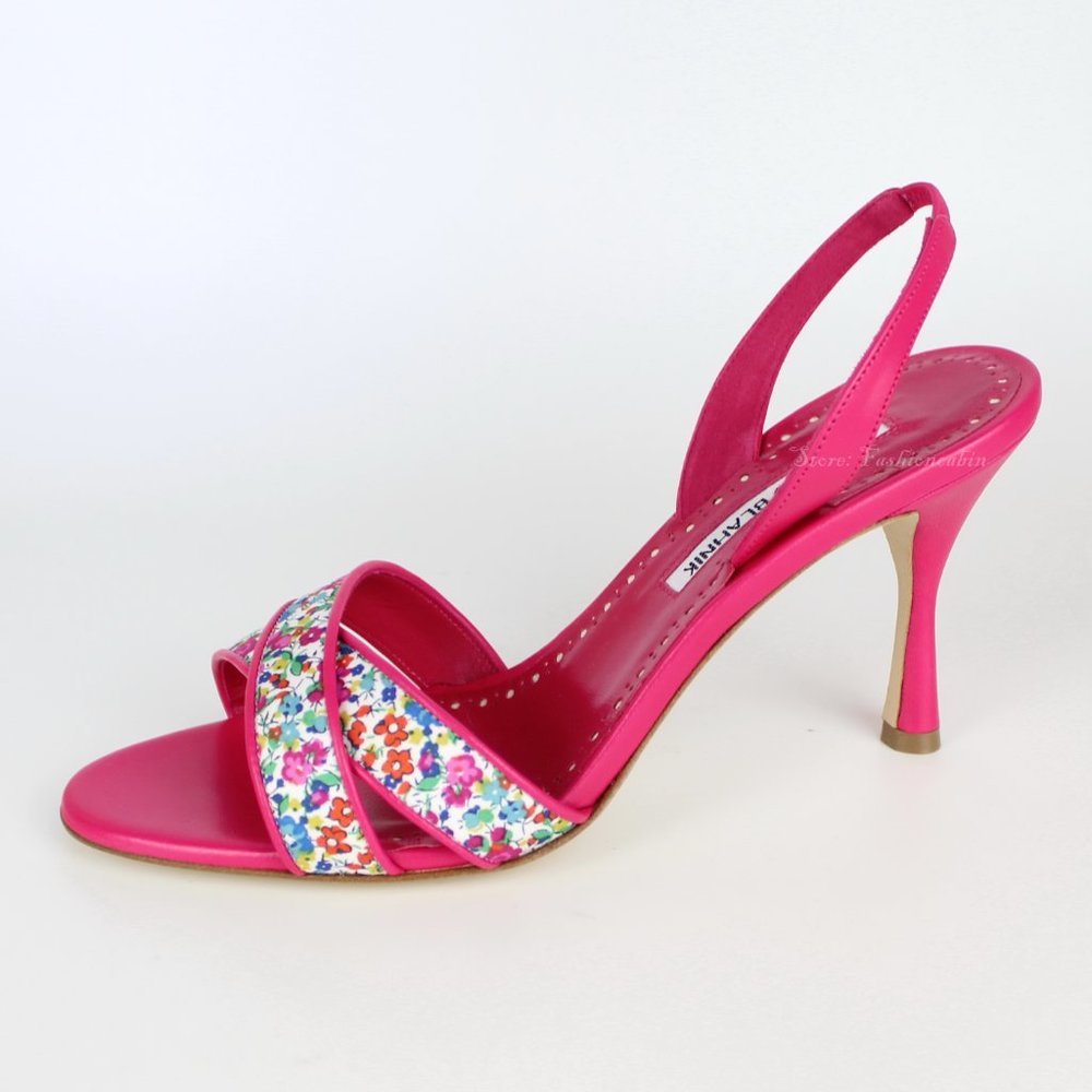 Manolo Blahnik Pink Floral Slingback Heels